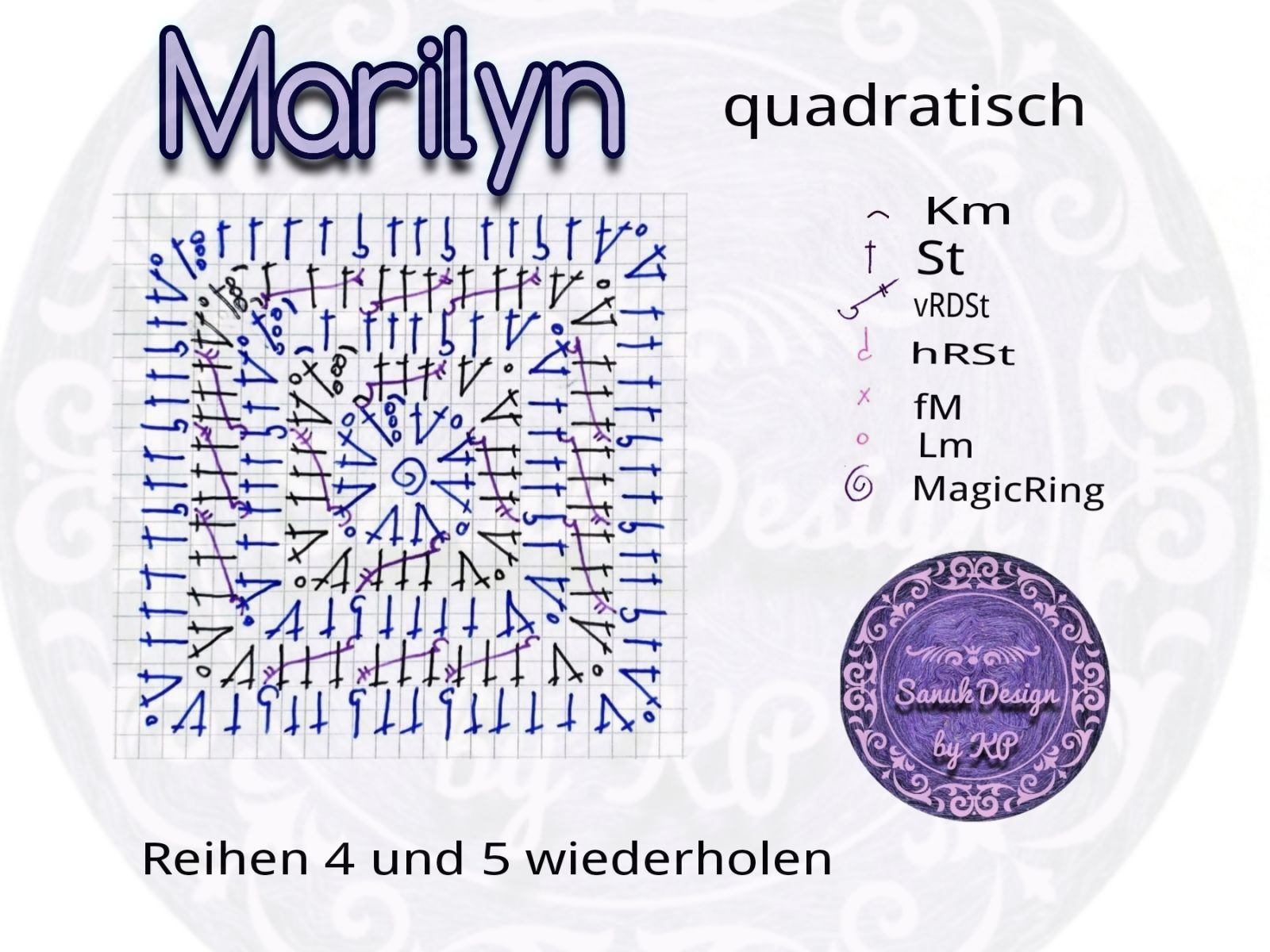 Blog content image for 'kostenlose Häkelanleitung mit dem Muster Marilyn im Quadrat - ideal für Kissenhülle, (Baby-) Decke uvm.'